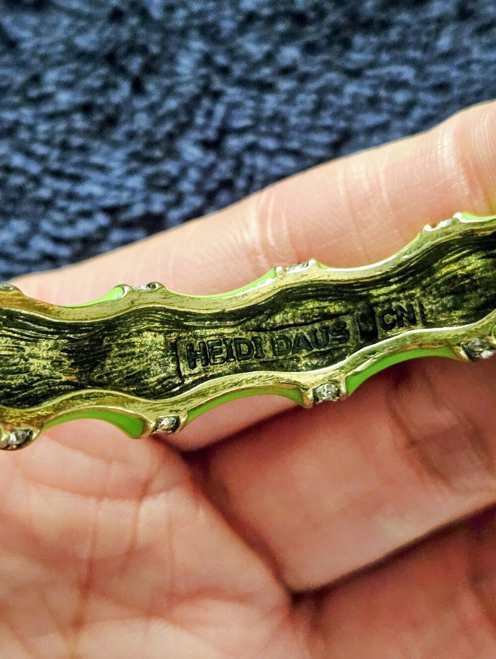 Heidi Daus Neon Green Enamel Bamboo-Style Hinged Bracelet with Clear Crystals - Picture 6 of 16
